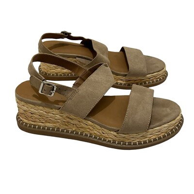 Universal Thread Sandals Women 7.5 Espadrille Slingback Tan Buckle Strap Wedge
