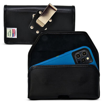 iPhone 14 13 & Pro Fits OTTERBOX DEFENDER Black Leather Holster Belt Clip Case
