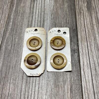 New Vintage B. G . E Button BROWN  1.5  W Original Packaging 2 Packs