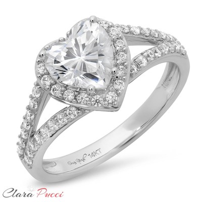 Pre-owned Pucci 1.75ct Heart Simulated Halo Solitaire Promise Anniversary Ring 14k White Gold In White/colorless