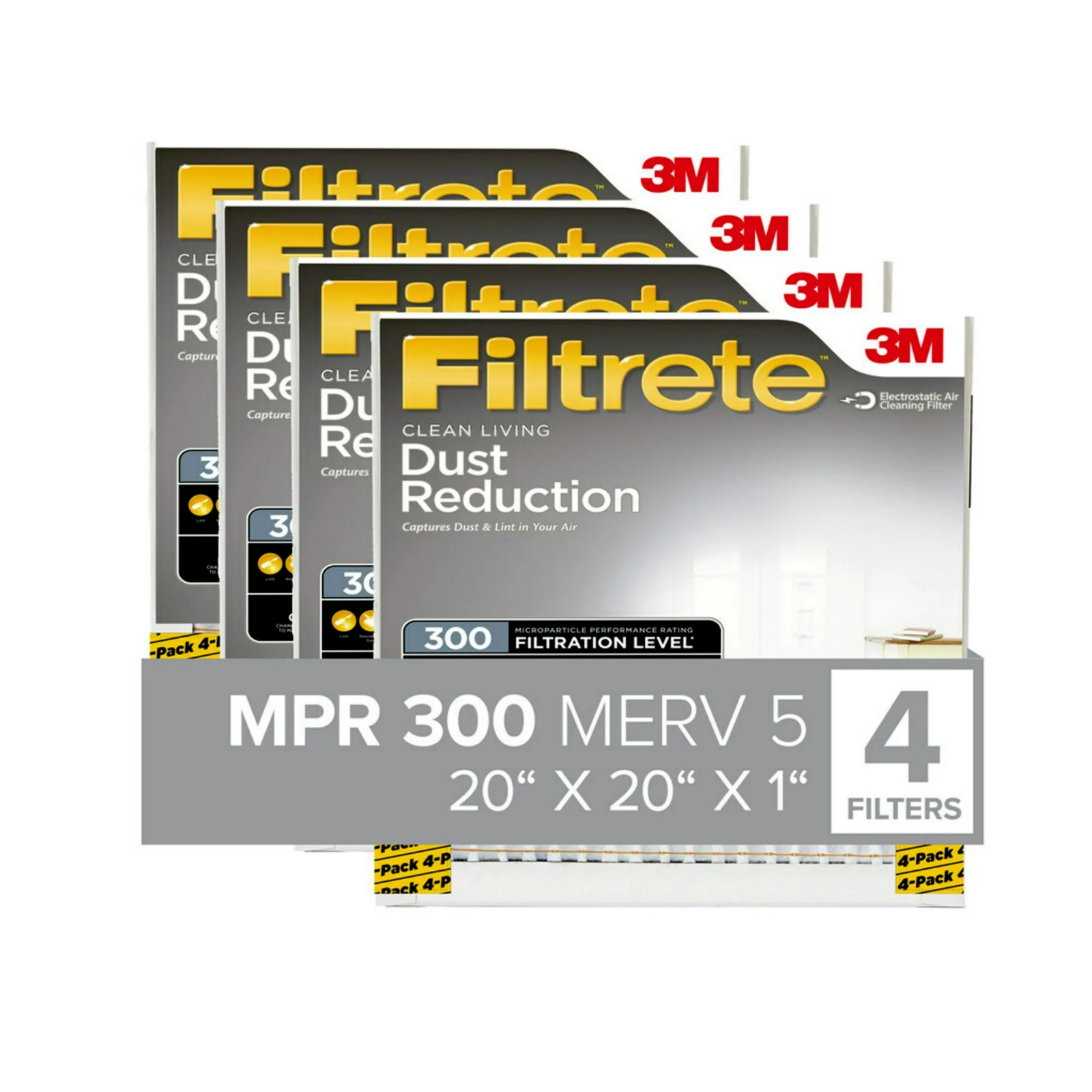 Filtrete 20x20x1 Air Filter, MPR 300 MERV 5, 4 Filters