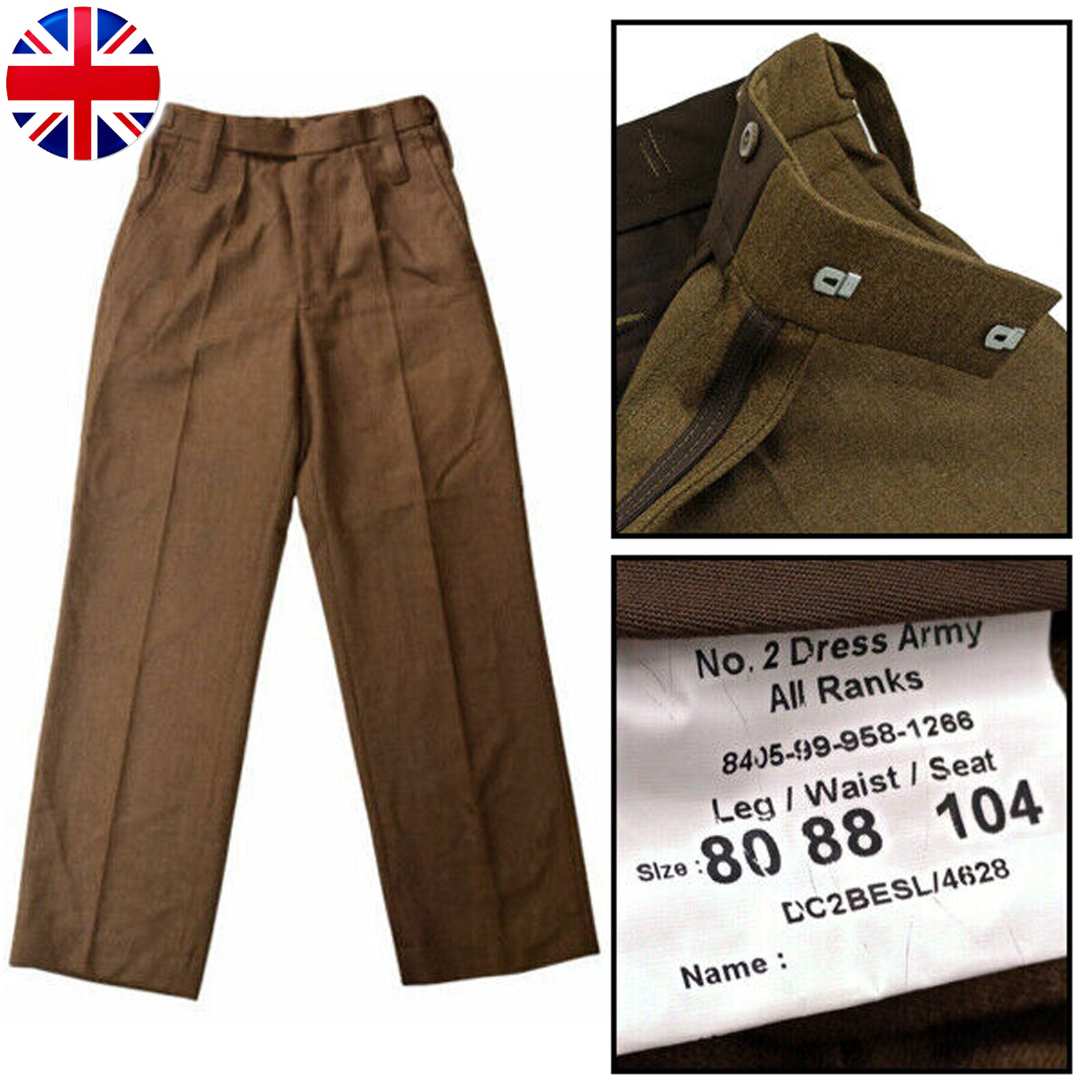 Wool 100% British Army Trousers Pants Brown Khaki No 2 Dress Wool 100% British Army Trousers Pants Brown Khaki No 2 Dress