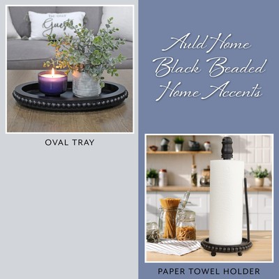 Wood Beaded Tray, Decorative Farmhouse Style Oval Wooden Tray