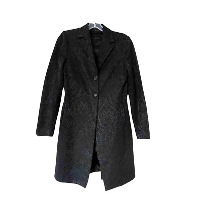 Sisley Womens Over Coat 40 US 4 Jacquard Black Button Up Classic