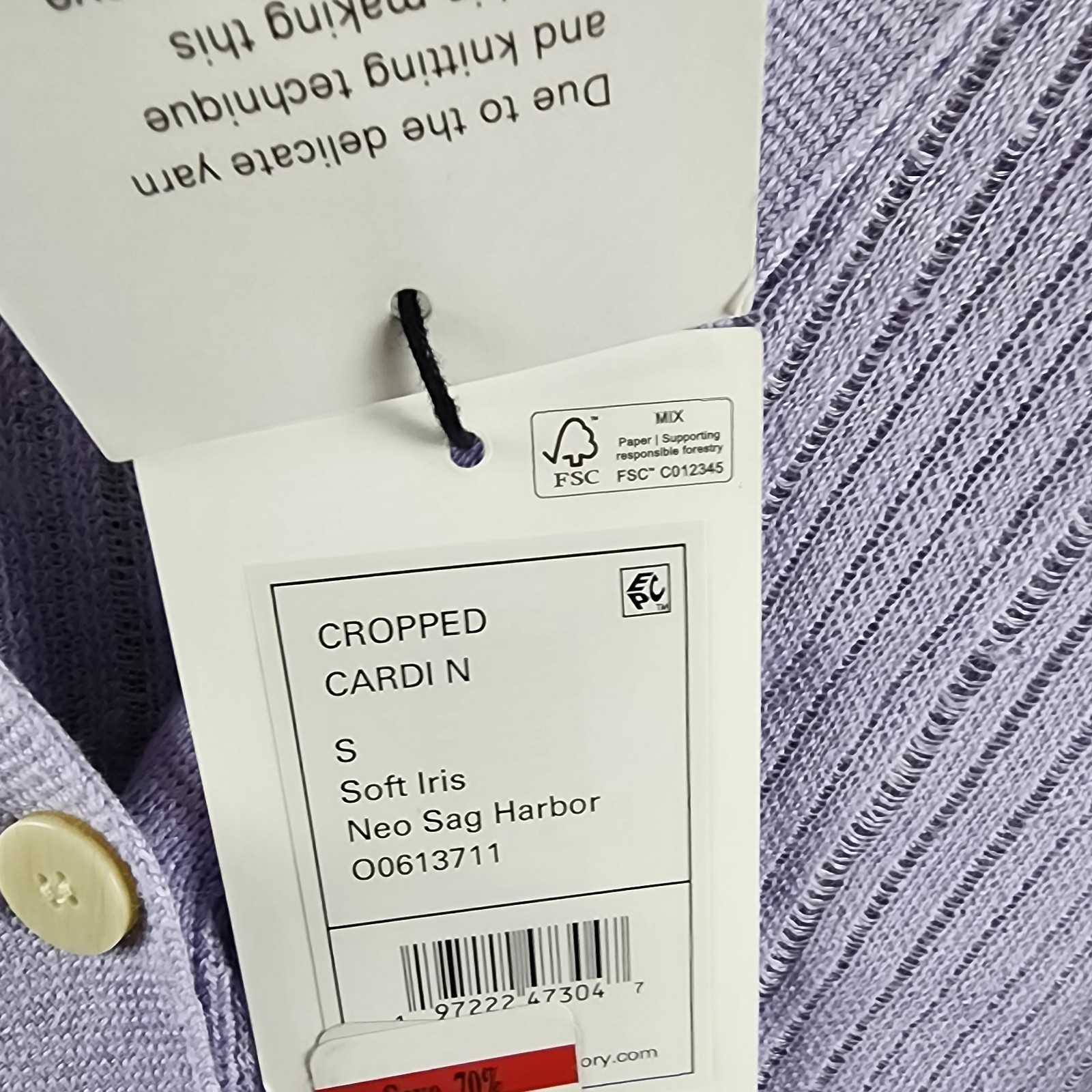 Theory Cropped Cardigan Women's S Soft Iris V-Neck Linen Blend Button Front L/S - Picture 7 of 14