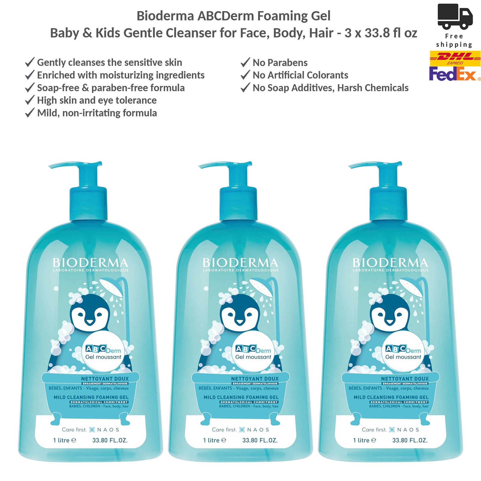 Bioderma ABCDerm Gentle Cleansing Gel for Babies & Children 3x1000ml