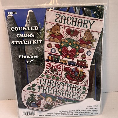 Counted Cross Stitch Kit Christmas Treasures Stocking Zachary Joan Elliott New