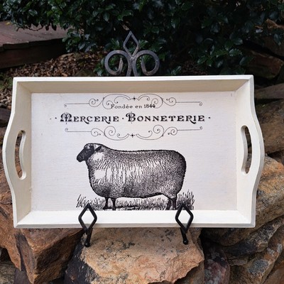 Handmade Sofa Tray Wood French Country Cottage Decor Sheep Lamb 10''Hx16L''