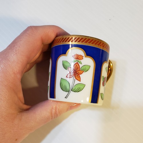 Fitz & Floyd Demitasse Bouillon Tiny Cups Saucers Red Cobalt Blue Gold 7 pieces