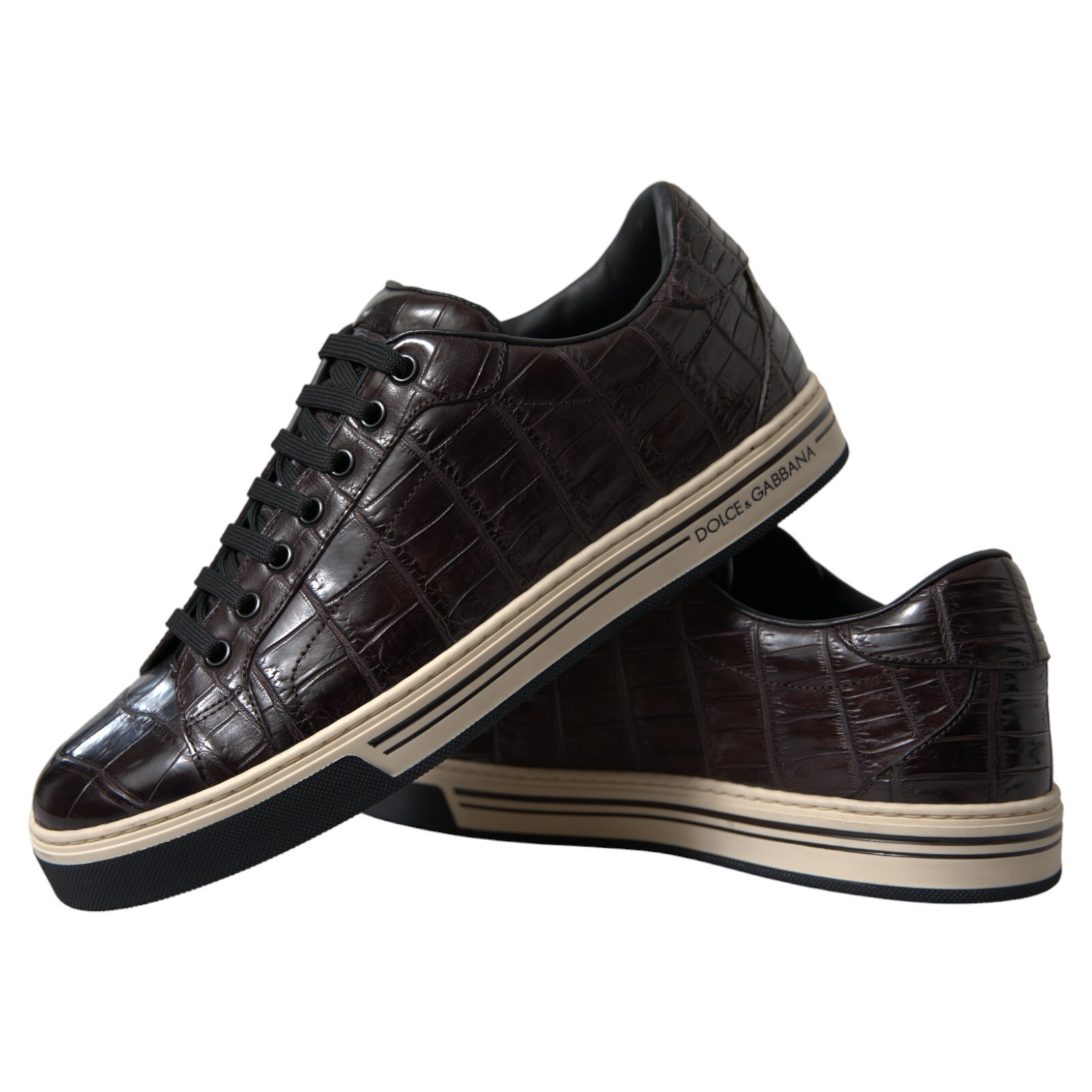 Pre-owned Dolce & Gabbana Shoes Sneakers Brown Croc Exotic Leather Mens Casual Eu39 / Us6