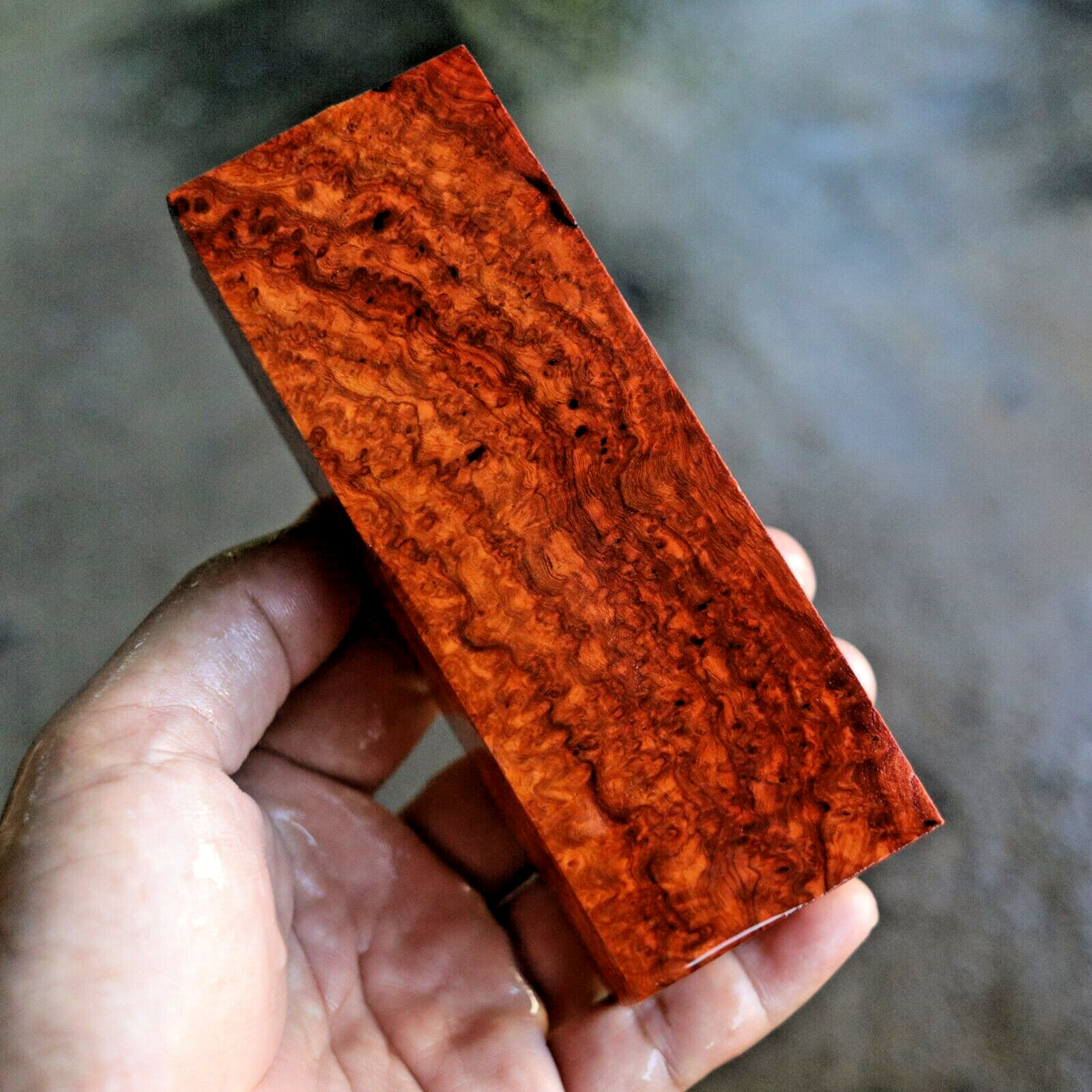 Amboyna Burl, Knife Handle Blank Turning, Exotic Wood 1 7/8"x 5"x 1 3/8" #392 Amboyna Burl, Knife Handle Blank Turning, Exotic Wood 1 7/8"x 5"x 1 3/8" #392