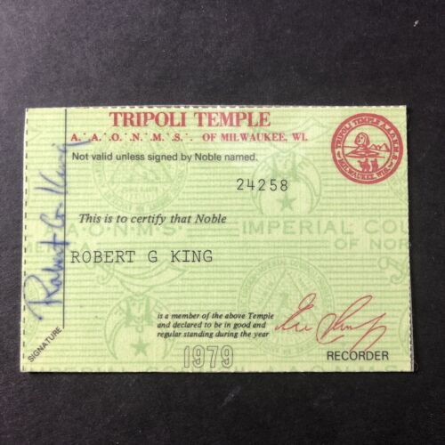 Tripoli Temple AAONMS Milwaukee Wisconsin Member Card 1979 Shr...