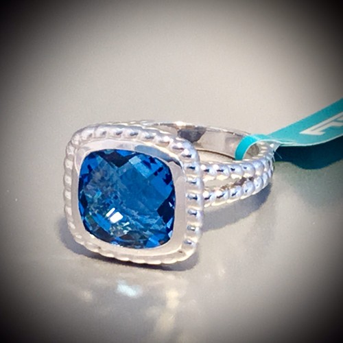 Pre-owned Effy Sterling Silver Square Blue Topaz Ring - Size 7