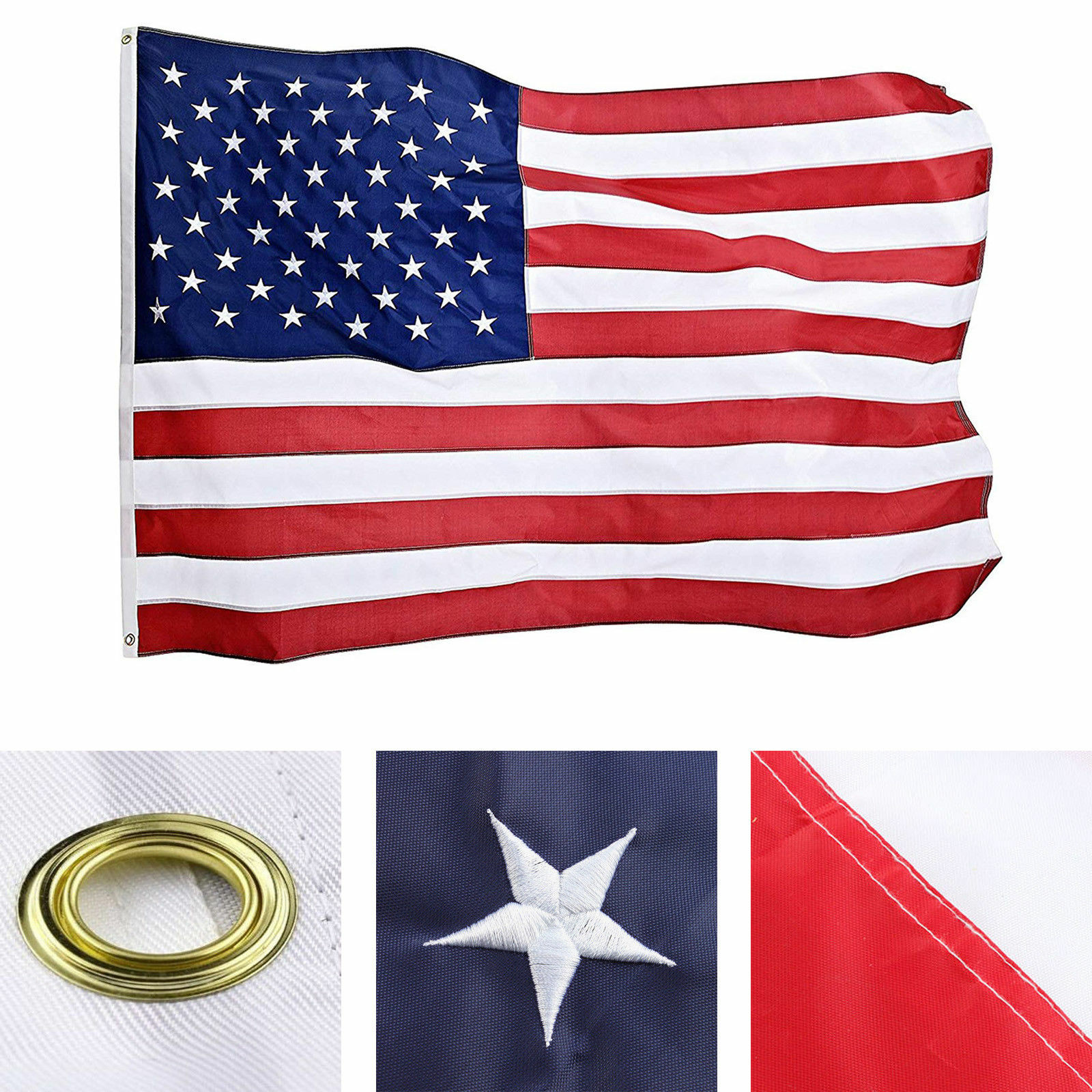 3x5 ft US American Flag Heavy Duty Embroidered Stars Sewn Stripes Grommets Nylon