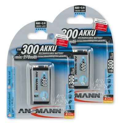 ANSMANN 2-Pack 9V 300 mAh Low Self-Discharge Rechargeable Battery 9 Volt