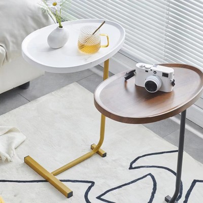 2-Piece Brown C-shaped Side Table for Small Spaces, Living Room, Bedroom