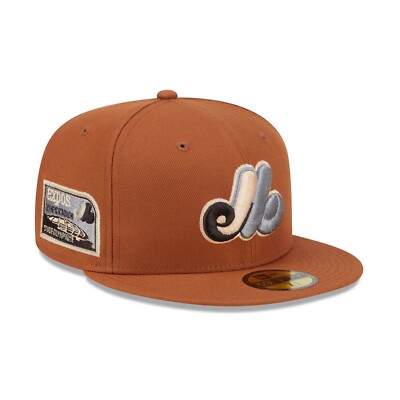 New Era 59FIFTY Montreal Expos Hat Cap Size 7 1/2 Brown Tan Blue Olympic Stadium