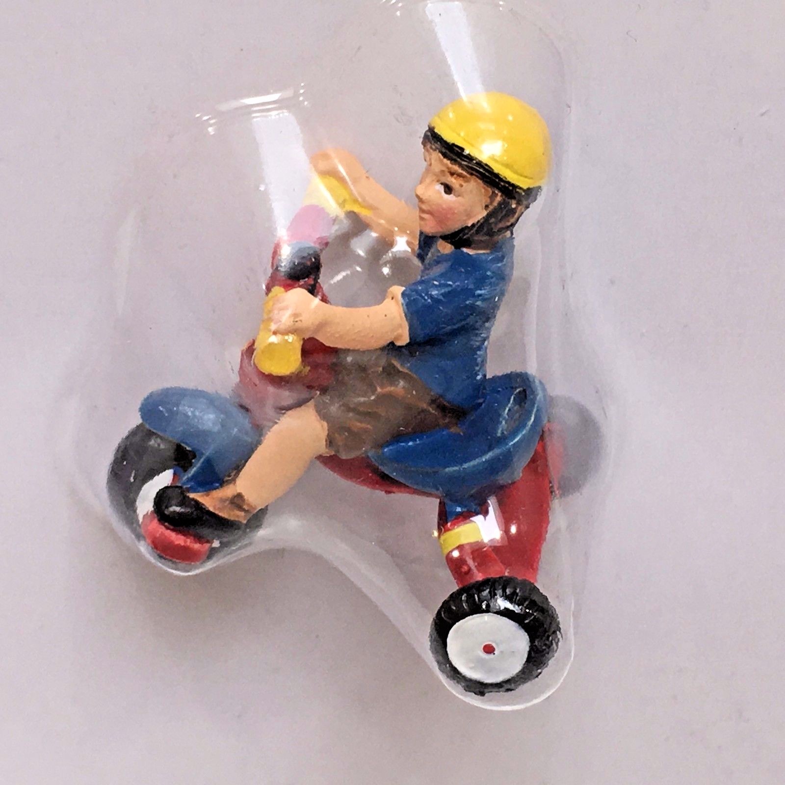 CHILD ON BIKE BLUE SHIRT, Tiny Treasures Village Miniatures Dollhouse Trains New