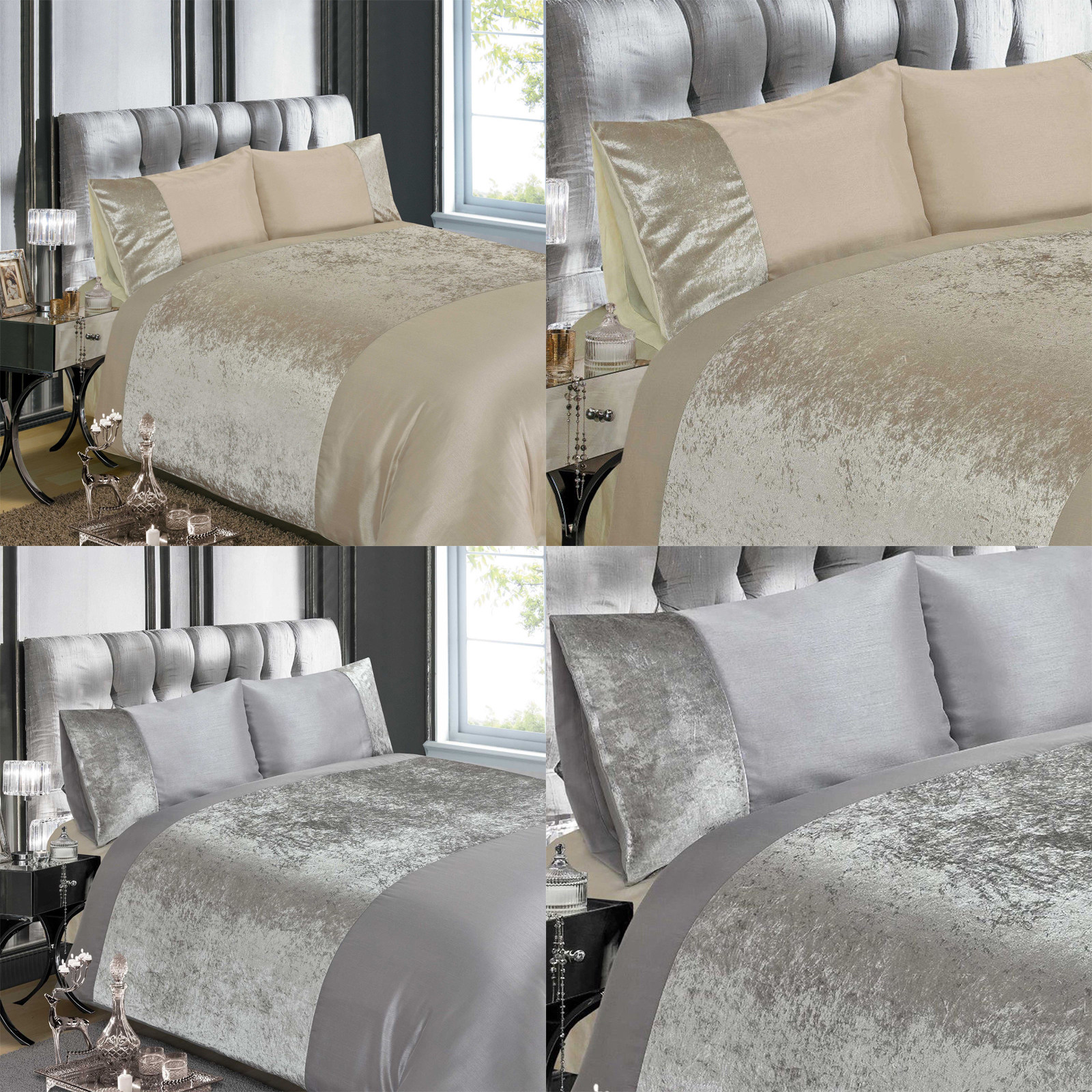 Velvet Crushed Velvet Duvet Cover Quilt Cover Set Bedding Silver