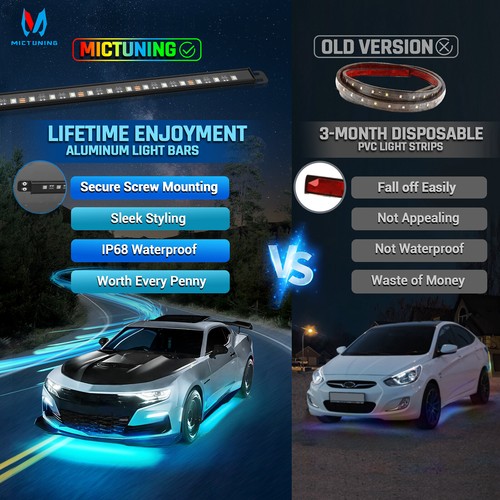 MICTUNING N8 RGBW N3 RGB LED Strips Under Car Tube Exterior Underglow Neon Light
