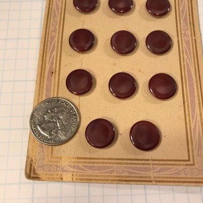 T155 VTG Antique Buttons on Card LANSING Cone Shank Maroon 9/16