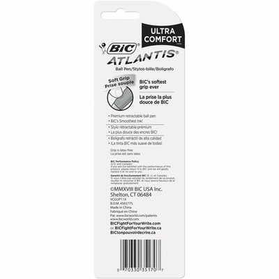 BIC Atlantis Ultra Comfort Retractable Ballpoint Pen 2 Pack-Black Ink
