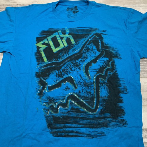 Vintage Y2K Fox Racing Adult T Shirt L Large Mens Blue Black