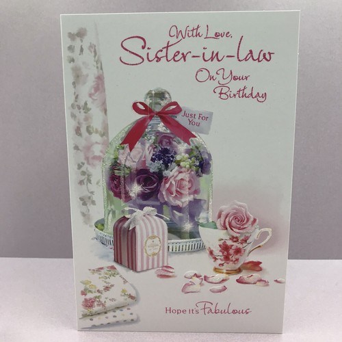 sister in law birthday card glitter finish afternoon tea