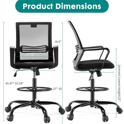 Drafting Chair - Tall Standing Office Desk Chair with Adjustable Foot Ring, C...