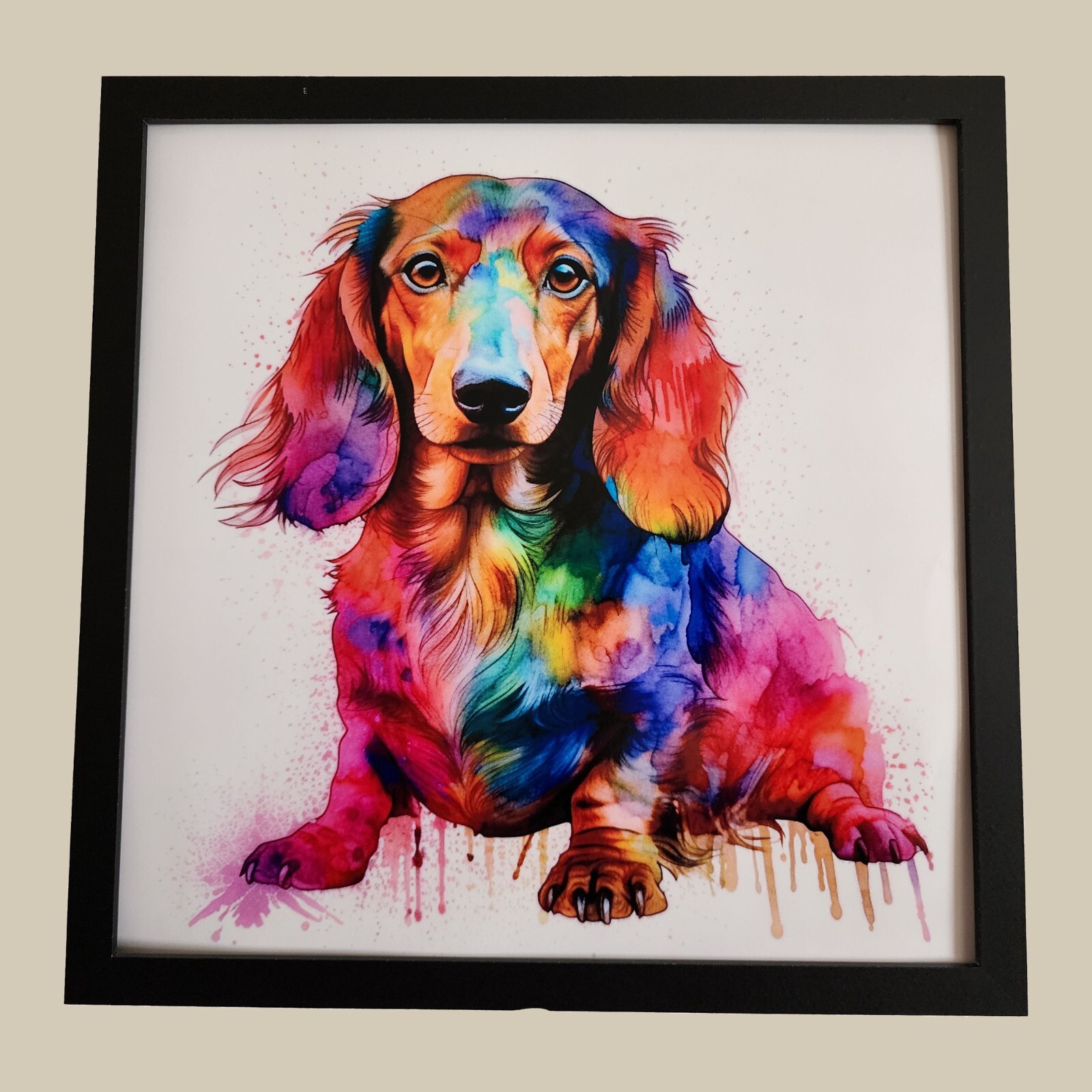 アメリカンヴィンテージ　Ruth Lais 長ーいダックスフンド　アクリル絵画 アメリカンヴィンテージRuth Lais 長ーいダックスフンドアクリル絵画