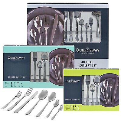 16, 24 or 40 Piece Stylish Kitchen Stainless Steel Cutlery Set Tableware Dining