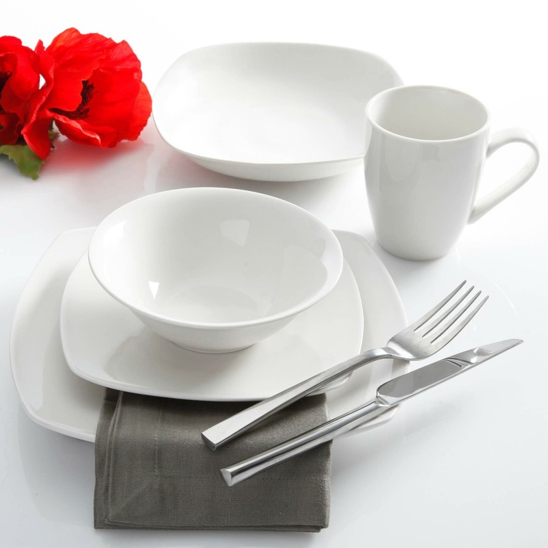 Square Dinner Plates Dish Service For 6 White
