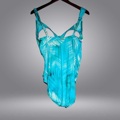 Jantzen Women's Swimsuit Sz 16 Print or Solid Surplice Maillot - Green A572652