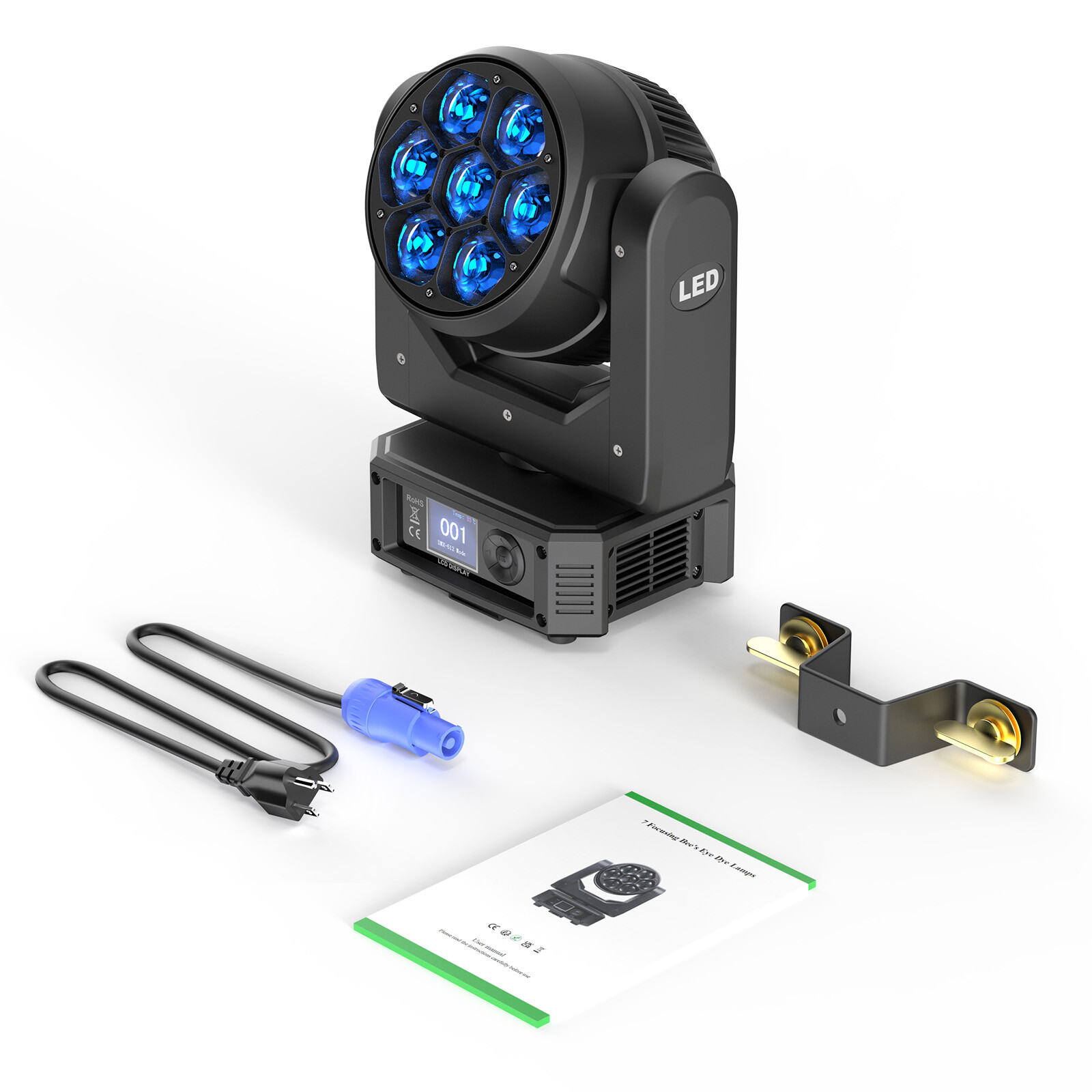 UKING Bee Eye LED 7x50W RGBW Beam Wash Zoom Moving Head