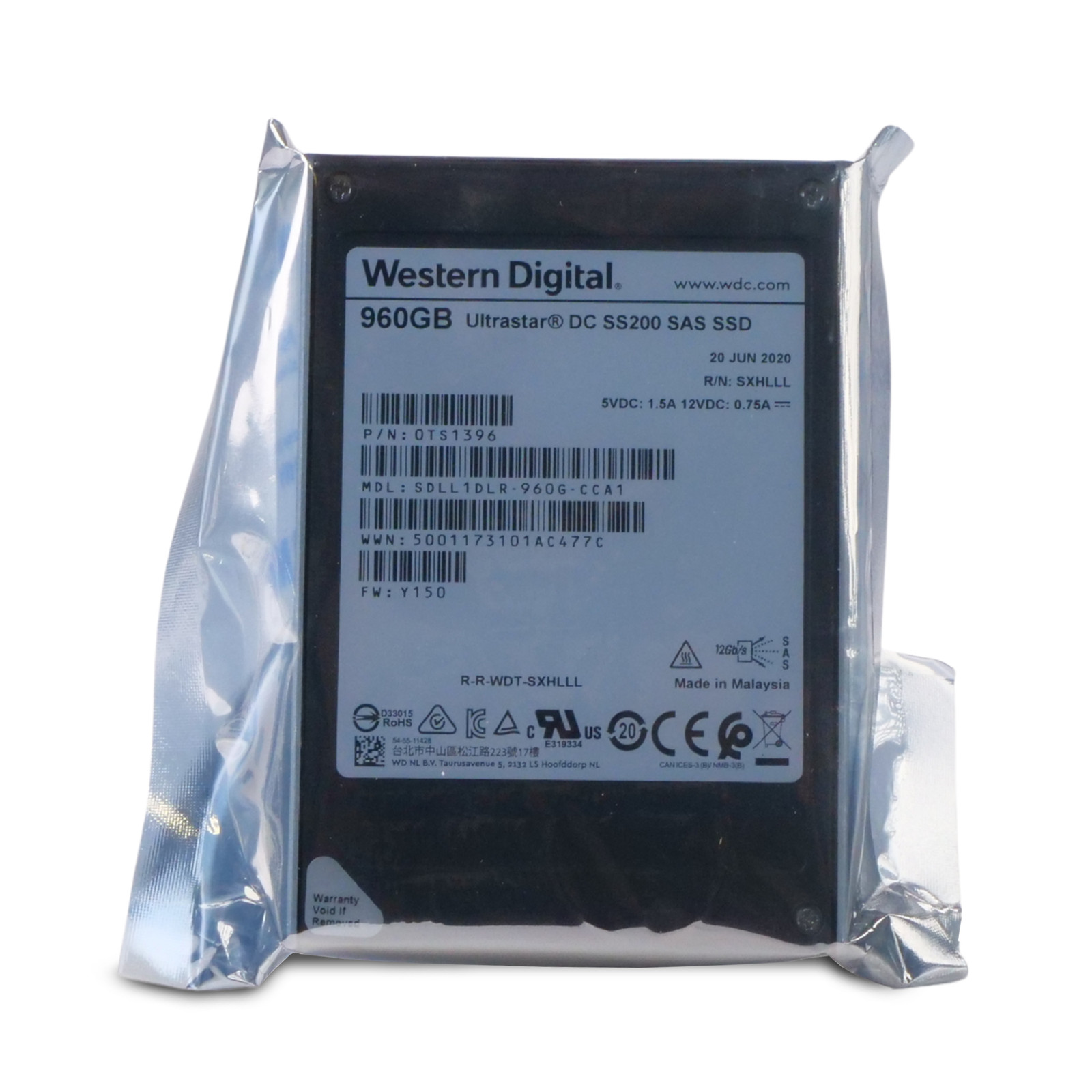 WD DC SS200 960GB SDLL1DLR-960G-CCA1 0TS1396 SAS 12Gb/s MLC 1 DWPD 2.5