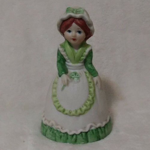 March Shamrock Lady Girl Bell Green White JSNY Made in Taiwan LUCK Porcelain