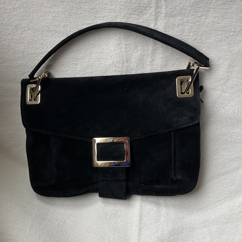 Roger Vivier Paris Handbag Black Suede Buckle Shoulder Bag