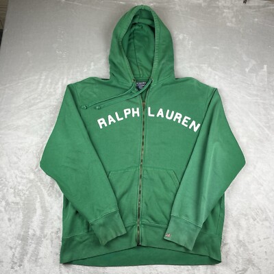 Vintage Polo Ralph Lauren Sweatshirt Mens Large Green Hoodie Spellout Zip Heavy