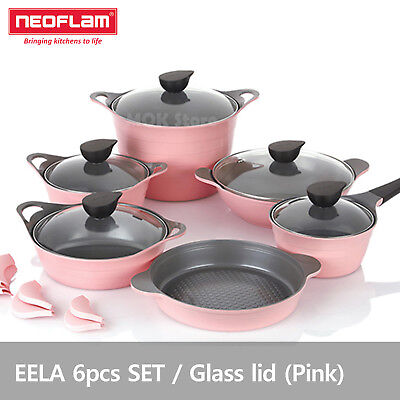 Neoflam EELA aluminum 6 pcs Chef Stockpot & Wok & Multigrill Premium Set -Pink