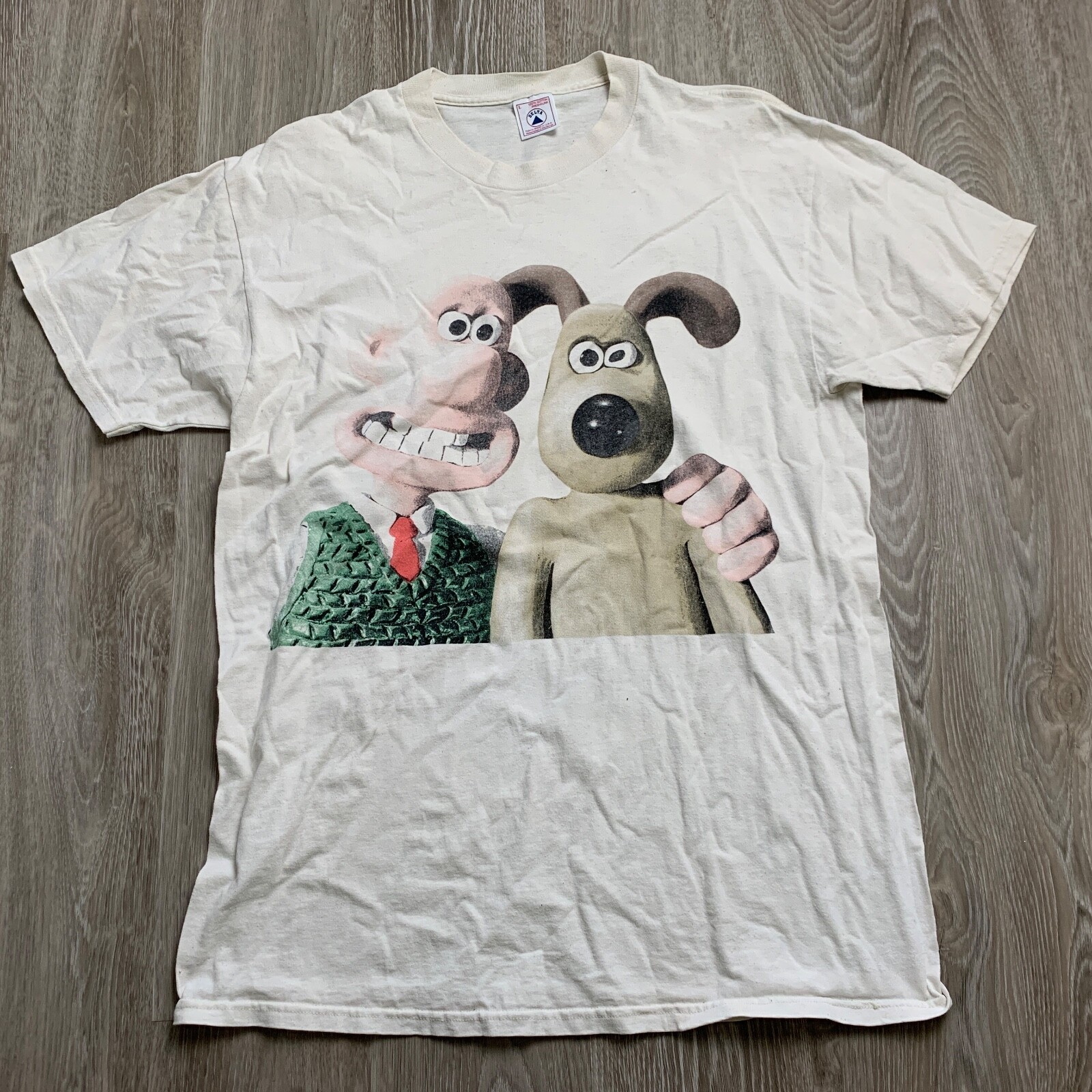 

Винтажная белая бежево-зеленая футболка Wallace and Gromit с крупным лицом, мужская, Белый