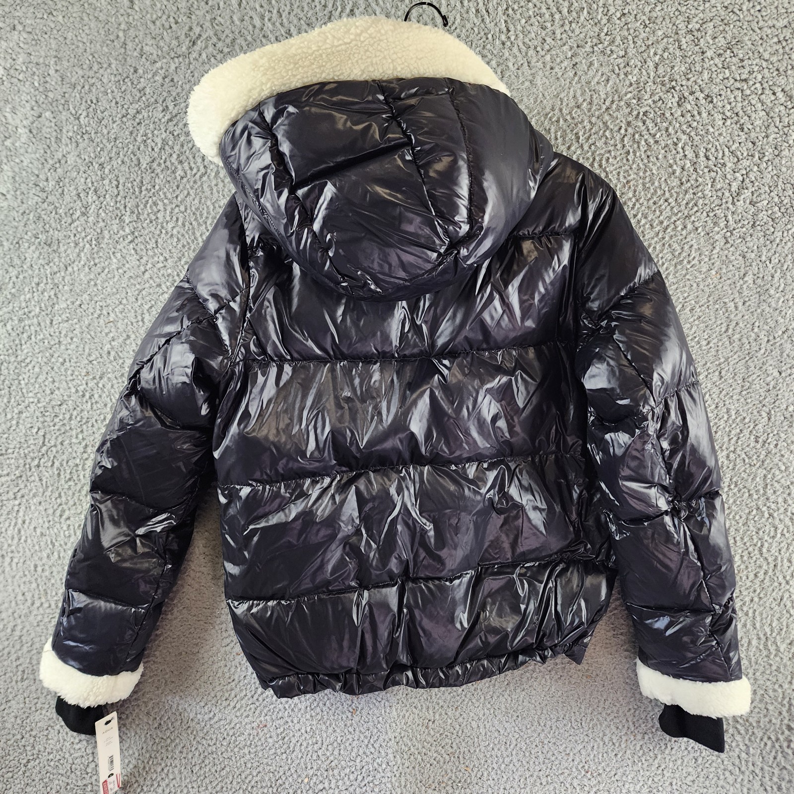 AQUA Jane Down Fur Trim Puffer Jacket Women's S Jet/White Snap/Zip Closure L/S - Picture 12 of 14