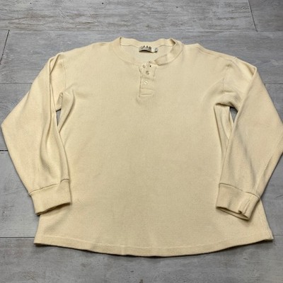 The Rogue & Good Company Henley Shirt L Cream Ribbed Knit Long Sleeve Vintage