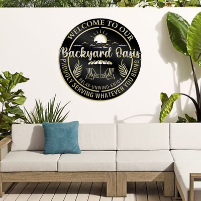 Customized Backyard Oasis Metal Sign - Family Name Patio Decor - Customized Sign