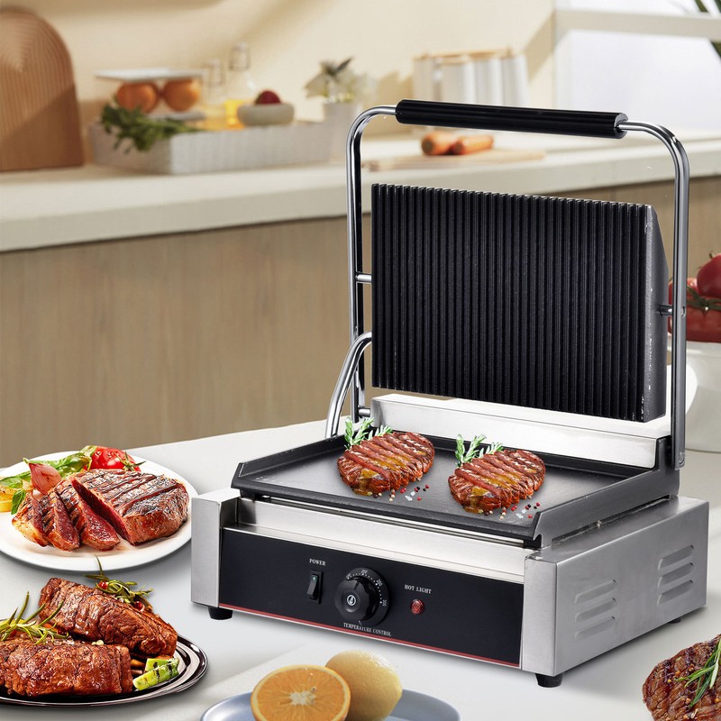 1200W 17″ Commercial Panini Press Grill Griddle Sandwich Maker 180°Double Sided