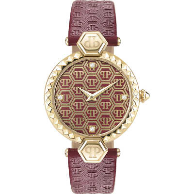 Pre-owned Philipp Plein Womens Wristwatch  Couture Pweaa0221 Leather Bordeaux Golden