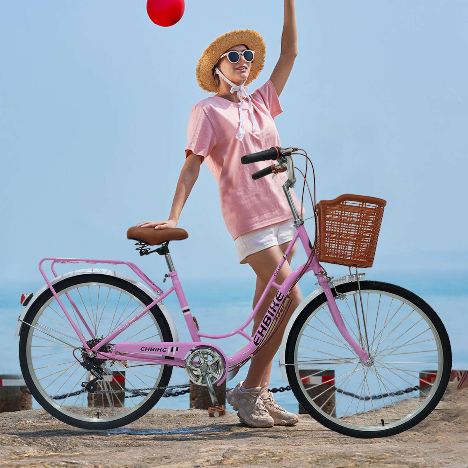 Women Bike 26 Inch Bike Road Bike Seaside Travel Girls Bike 