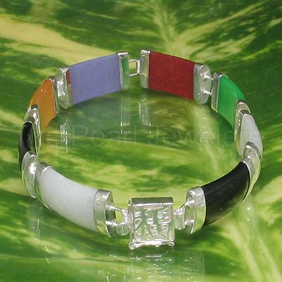 Eight Segment Multi-Color Jade Bracelet w/ 925 Sterling Silver Links - TPJ