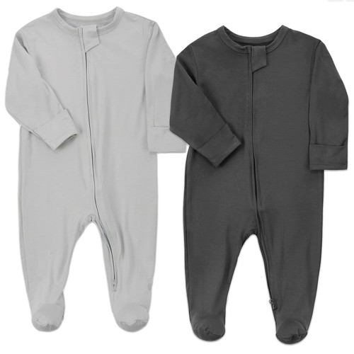 Aablexema Baby Footie Pajamas Zipper - 0-3 Months, Light Grey and Black