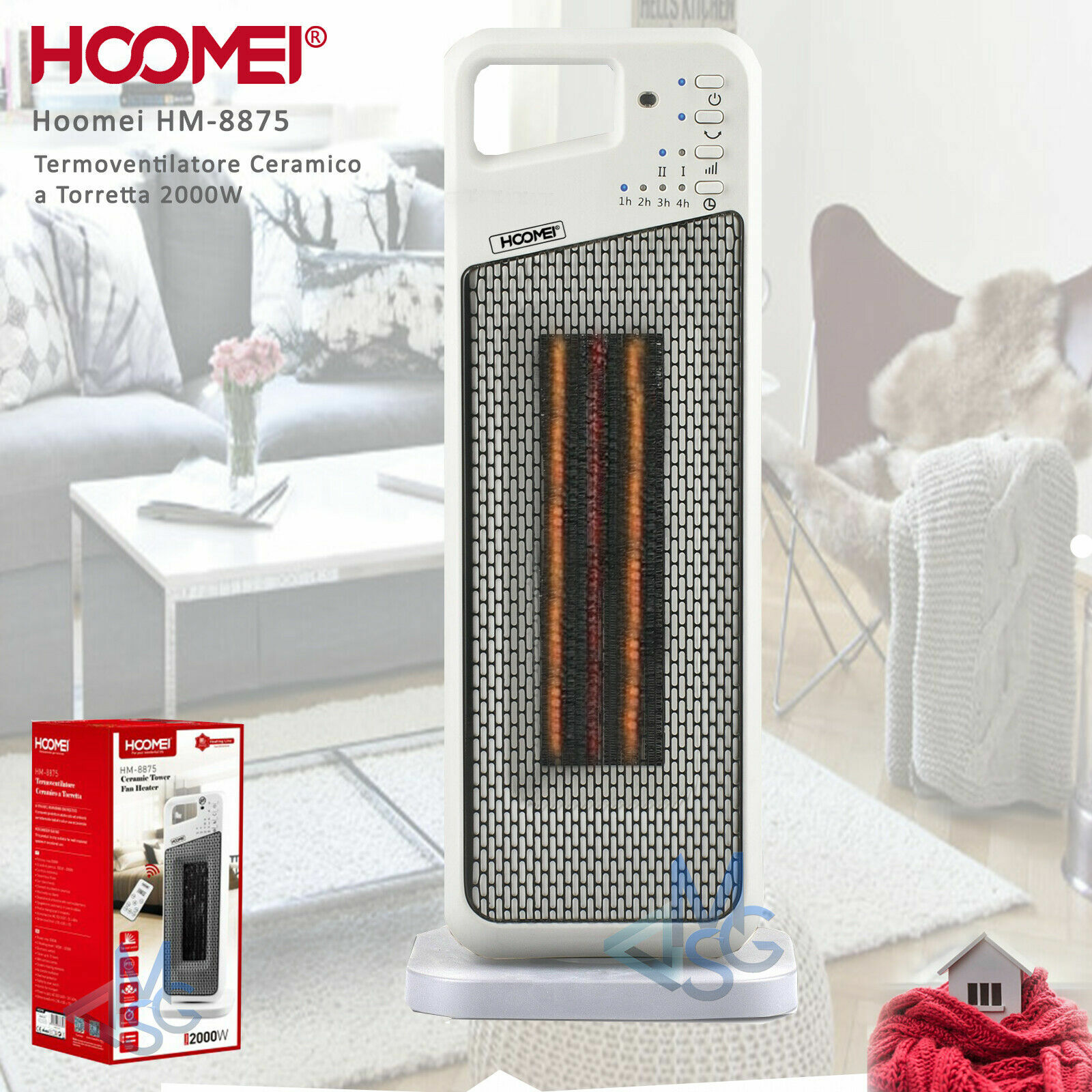 Termoventilatore Ceramico a Torretta 2000W con Telecomando Hoomei Hm-8875