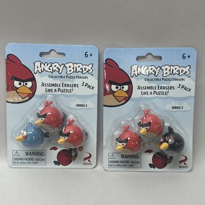 Angry Birds Collectible Assemble Puzzle Erasers 3 pack Blister 2 New Sets!